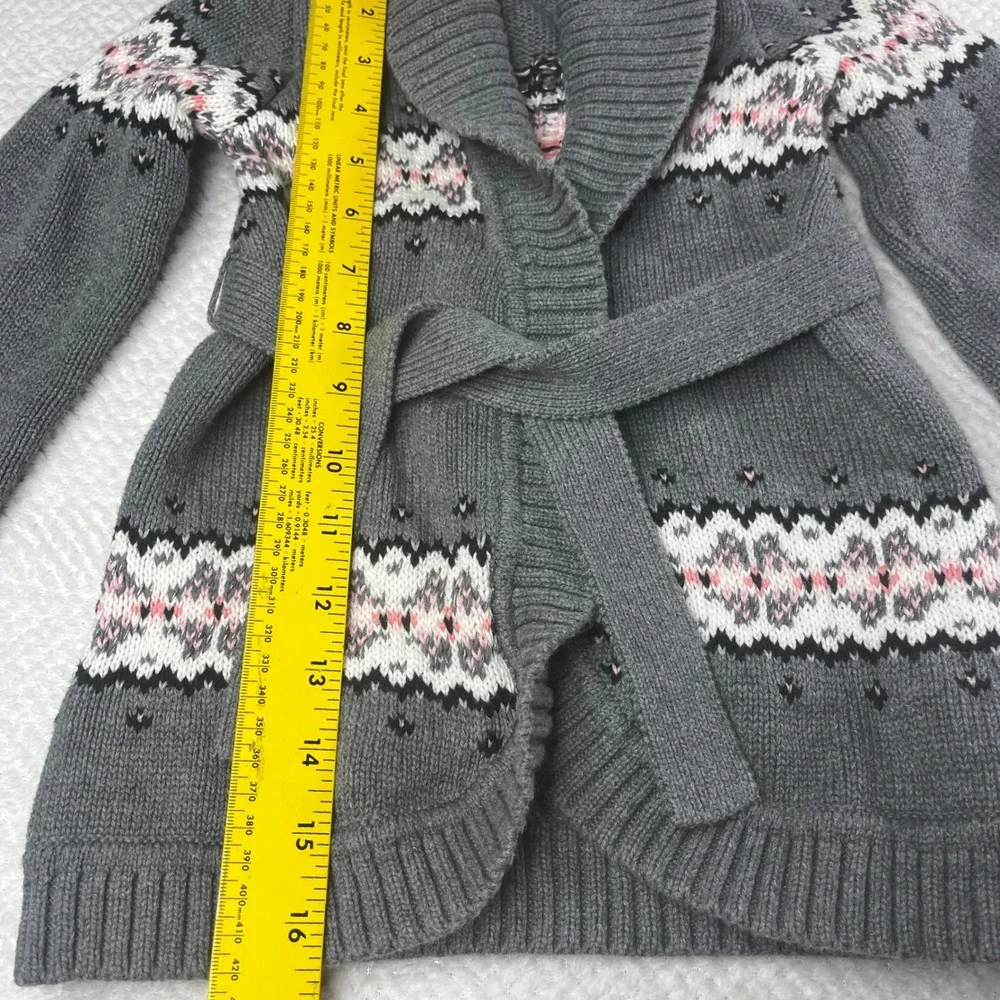 Janie and Jack‎ Kids Gray Fair Isle Belted Shawl Collar Cardigan Sweater Size 3